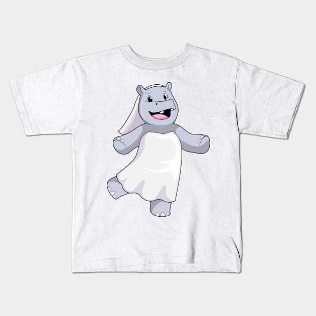 Hippo as Bride with Veil Kids T-Shirt by Markus Schnabel